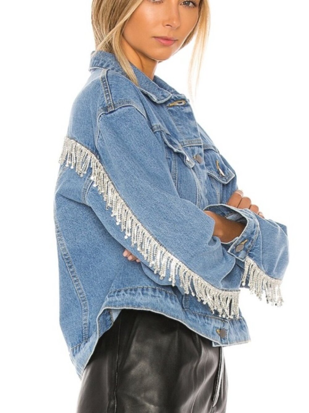 Superdown Raya Rhinestone Fringe Denim Jacket - Picture 7 of 7